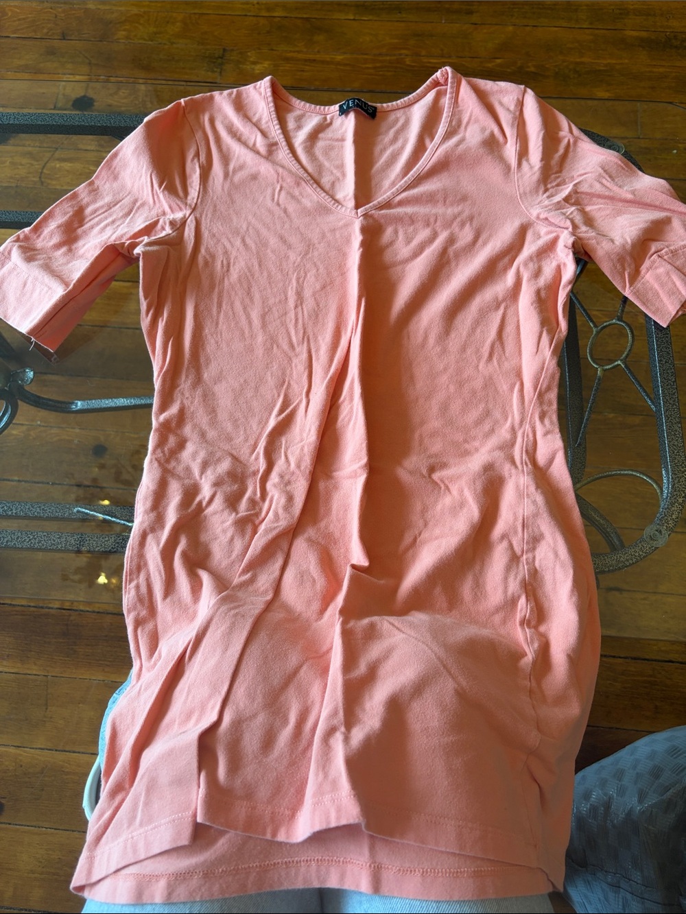 VENUS Peach V-Neck Midi Shirt Dress